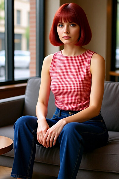 PayBuy Checkered Jacquard Fitted Knitted Blouse Casual Summer Zarifane Design Trend Special