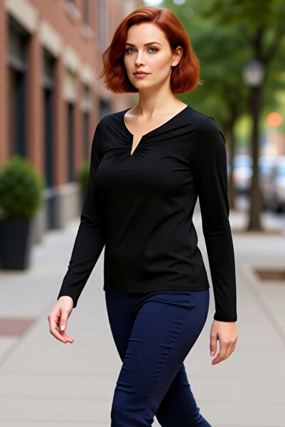 PayBuy Bluză din poliester țesut Sandy cu mânecă lungă cu decolteu în V pentr...