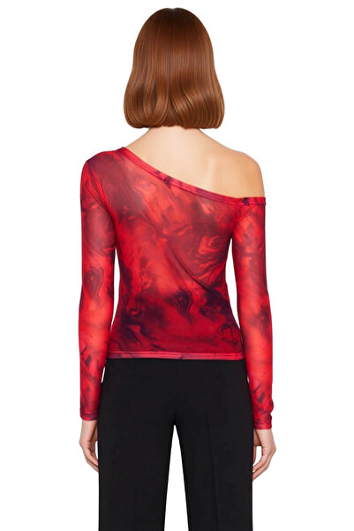 PayBuy Women's Gray Lined Tulle Blouse Asymmetrical Collar Fitted Pattern Long Sleeve Regular Length New Season Fashion