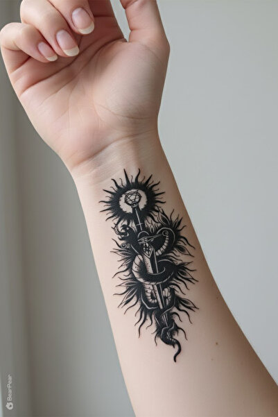 BP Tattoo Kılıç Yılan Pentagram Dövmesi