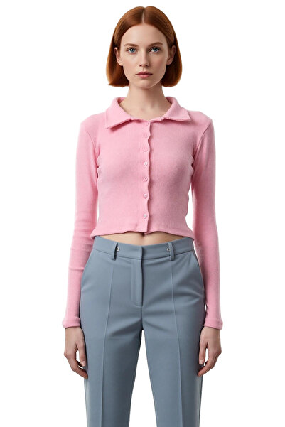 PayBuy Women's Fitted Polo Neck Shirt Collar Button Detail Blouse Long Sleeve Bodycon Stretchy Knitted Winter