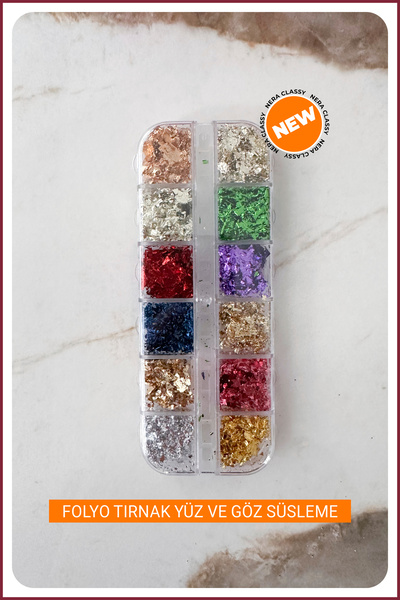 Nera Classy 12 Adet Farklı Renkli Folyo Tırnak Yüz Ve Göz Süsleme Taşı Seti