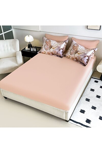 JOJO HOME Bedding set, 5D print, with elastic, 140x200cm, 4 pieces, Diamond butterfly, Pink