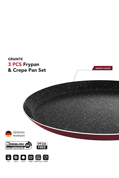 RAJ 3-Piece Non Stick Frypan 24cm, Crepe Pan 24cm and Turner Set