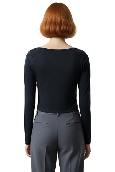 PayBuy Women's Regular Fit Modal Fabric Degaje Collar Draped Asymmetric Cut Long Sleeve Blouse Spring