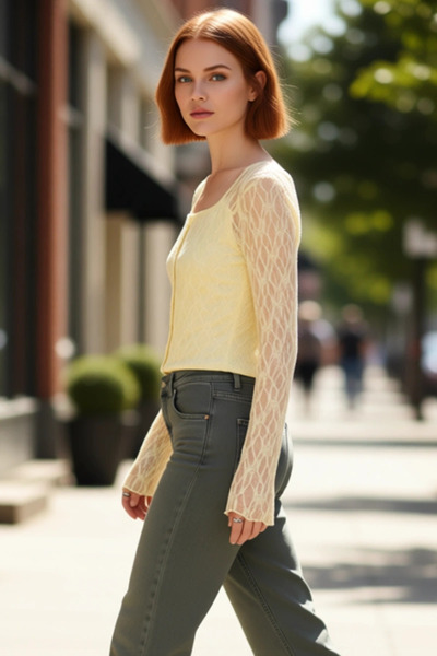 PayBuy Young Women's Square Neck Buttoned Long Sleeve Bodycon Knitted Quality Stylish Comfortable Modern