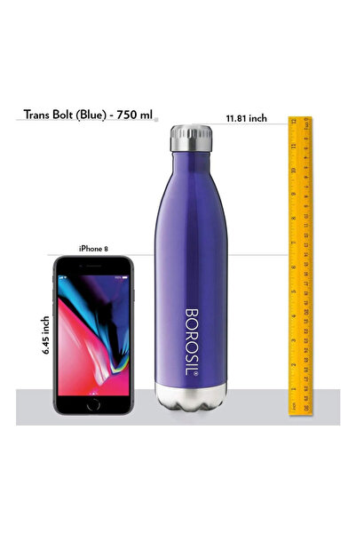 Borosil Vacuum Bolt Bottle Blue 750ml