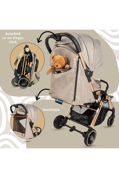 APPEKIDS Sport Stroller – Upp – Ultracompact, Automatic Folding, From Birth to 22kg - Bubble Beige