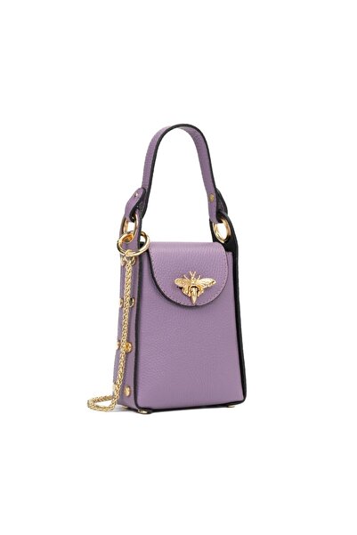 Posete Fagaras Lia Leather Purse - Purple, 1 Compartment, Adjustable Strap ma...