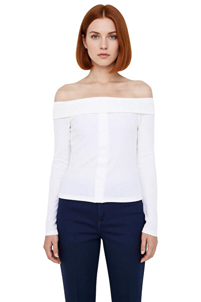 PayBuy Women's Carmen Collar Buttoned Corded Fabric Long Sleeve Stretchy Knitted Quality Stylish Comfortable Modern Elegant