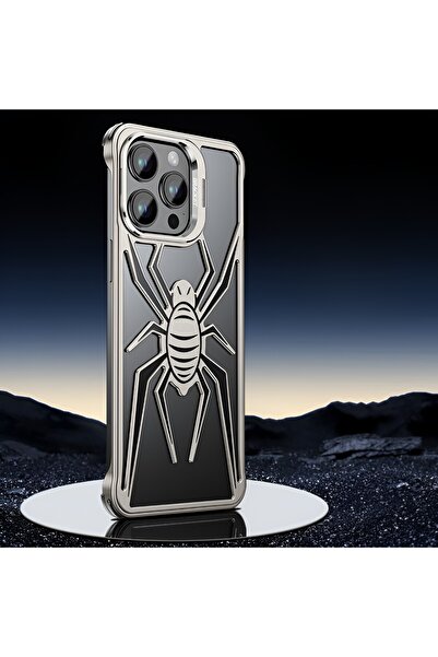 Flippy Protective Case for iPhone 15 Pro Max, Armor Protective Flippy Metal Stand, Black Grey Spider