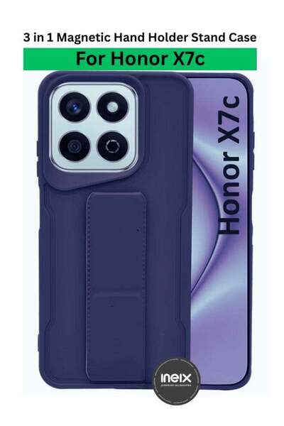 ineix For Honor X7c - جراب خلفي مغناطيسي من السيليكون الصلب مع حامل قابل للطي وحزام للإصبع