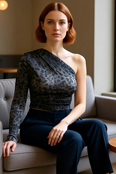 PayBuy Bluză crop cu mânecă lungă cu o singură mânecă din material subțire din material pentru femei Aspect profesional Utilizare confortabilă