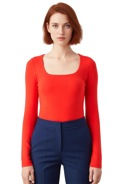 PayBuy Women's Square Neck Fitted Long Sleeve Knitted Quality Stylish Comfortable Modern Elegant Casual