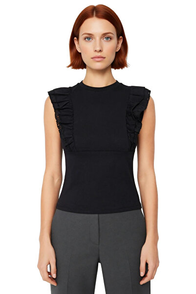 PayBuy Women's Crew Neck Knitted Blouse Ruffled Sleeveless Casual Style Stylish Look Comfortable and Modern