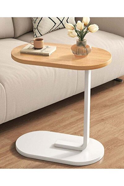 Türkiye C-shaped Side Table - Simple Modern Corner Sofa End Table (Beige/White)