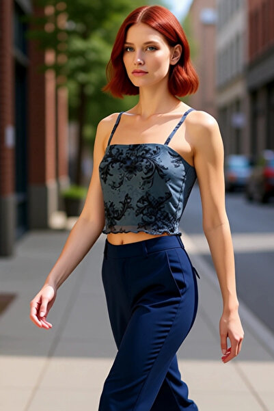 PayBuy Women's Floral Pattern Fitted Crop Blouse Lined Tulle Knitted Durable Material for Daily Wear