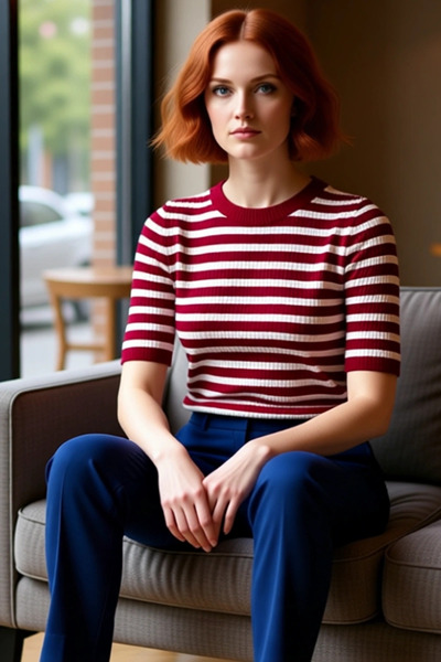 PayBuy Women's Pink Dark Pink Striped Crew Neck Short Sleeve Knitwear Top Slim Fit Regular Length Cool &