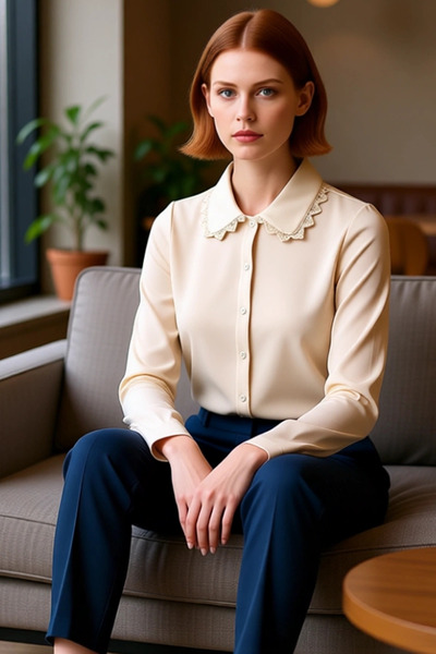 PayBuy Women's Polo Neck Buttoned Stretchy Knitted Top Lace Neck Detail Quality Stylish Comfortable Modern Elegant