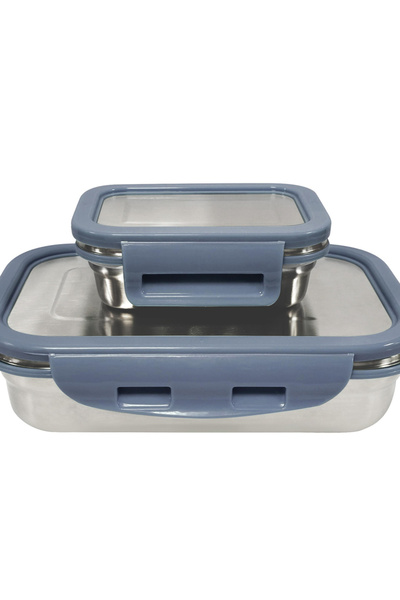 Borosil 2-Piece Stainless Steel Rectangular Lunch Box Set 800ml and 200ml -Grey