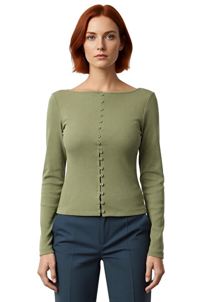 PayBuy Γυναικεία μπλούζα με μακρυμάνικο λαιμόκοψη με κουμπιά, χρώμα ελαστικό υφαντό για καθημερινή χειμερινή μόδα