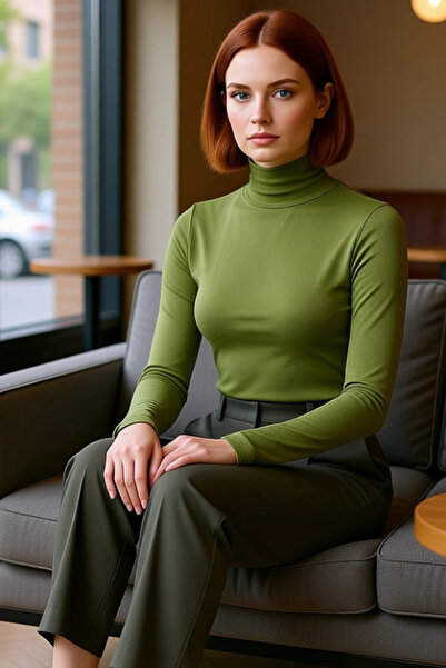 PayBuy Women's Fitted Turtleneck Long Sleeve Basic Silhouette Stretchy Knitted Blouse Casual with Cool & Comfort Style