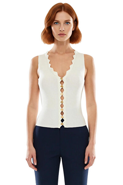 PayBuy Women's V-Neck Slim Knitwear Blouse Special Yarn Detailed Sleeveless Design Quality Stylish Comfortable Modern Elegant