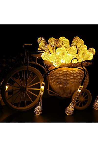 UBX Solar panel garland, 10 m, teardrop pattern, IP44 water resistance, bulb size 6x1.5 cm