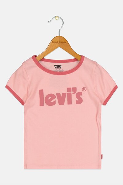 Levi's Kids Girl Crew Neck Short Sleeve Brand Logo Top, Pink