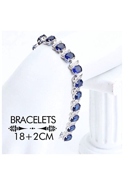 OEM Set elegant de bijuterii placate cu argint 925, cu cristale de zirconiu albastru-safir