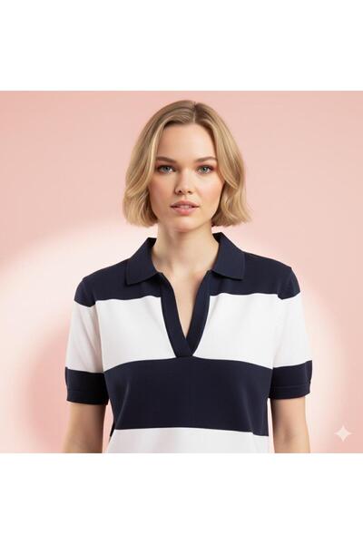 Lal Triko بلوزة مرسيريزد بياقة بولو مخططة 11003