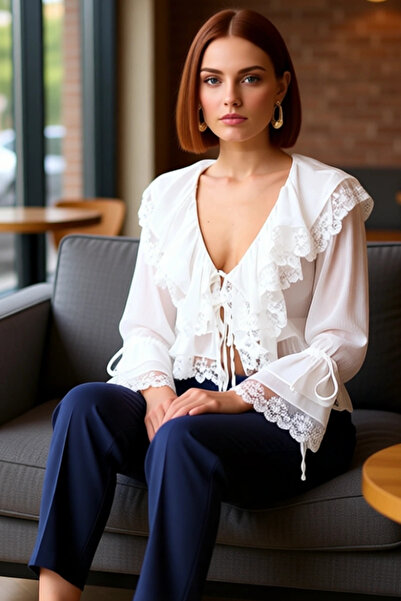 PayBuy Women's V-Neck Ruffled Chiffon Blouse Elegant and Lightweight Design Quality Stylish Comfortable Modern Elegant Casual