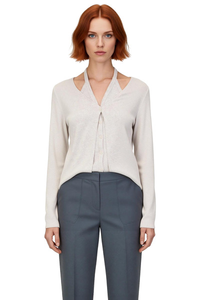 PayBuy Women's V-Neck Low Arm Long Sleeve Full Button Stretchy Knitted Quality Stylish Comfortable Modern Elegant