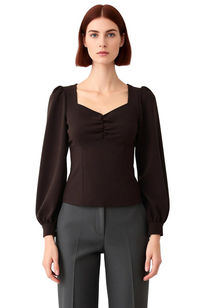 PayBuy Γυναικεία υφαντή μπλούζα με λαιμόκοψη με μακρύ μανίκι και σχέδιο με φερμουάρ Ποιοτική κομψή και άνετη