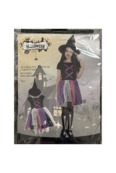 Dealzlot زي الساحرة المشعة للفتيات في الهالوين، مع قبعة وفستان متضمنين (7-9)