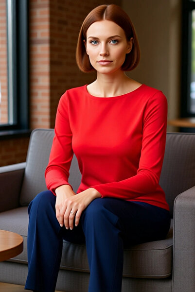 PayBuy Women's Fitted Boat Neck Long Sleeve Stretch Fabric Combed Cotton Single Jersey Blouse Ideal for Everyday Outfits