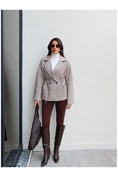 ESRAHELVACI Herringbone Waist Adjustable Short Coat