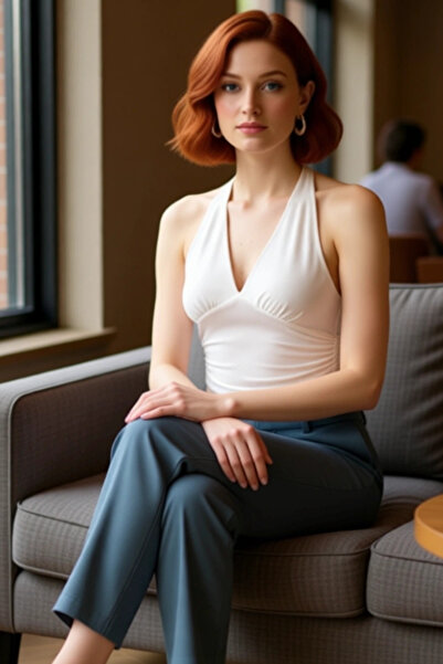 PayBuy V Neck Fitted Crop Blouse Sandy Woven for Summer Casual