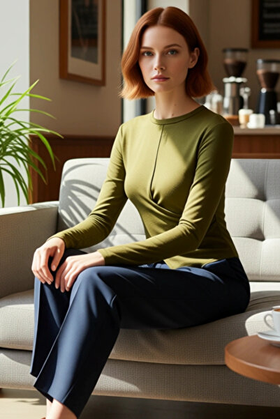 PayBuy Women's Burgundy Crew Neck Low Sleeve Long Sleeve Regular Length Fitted Viscose Elastane Winter Knitted Blouse