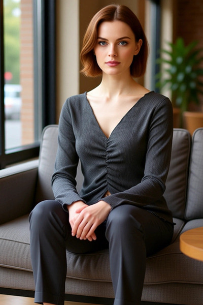 PayBuy Women's V-Neck Gathered Spanish Sleeve S Slim Fit Textured Knitted Quality Stylish Comfortable Modern Elegant