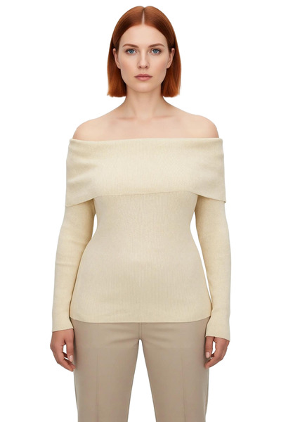 PayBuy Women's Silvery Carmen Collar Knitwear Blouse Off-The-Shoulder Design Spring Autumn Casual Daily Wear