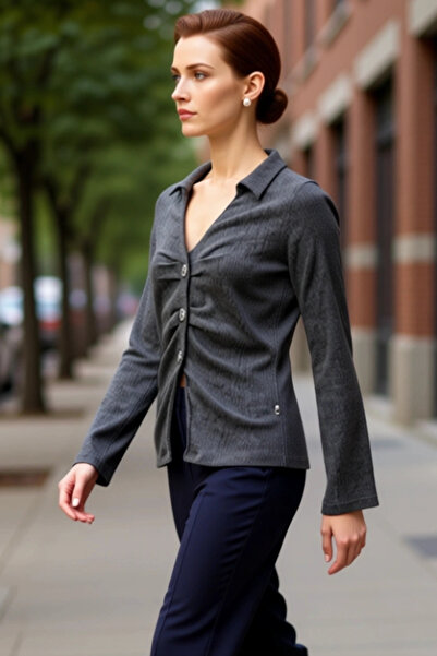 PayBuy Women's Polo Neck Buttoned Drawstring Stretchy Knitted Quality Stylish Comfortable Modern Elegant Casual