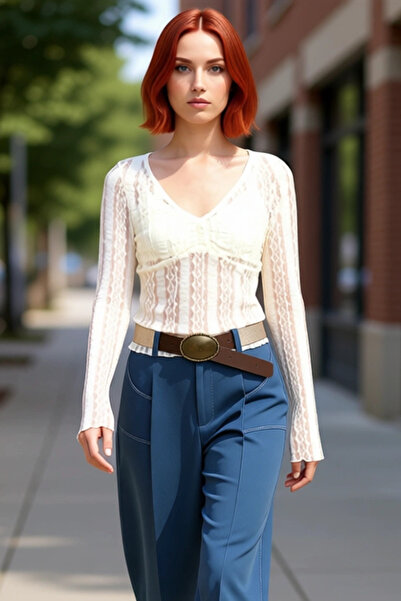 PayBuy Women's V-Neck Gathered Spanish Sleeve Lace Knitted Quality Stylish Comfortable Modern Elegant Casual