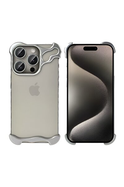 Flippy Husa Metalica pentru iPhone 15 Pro Protectie Colturile si Camera, Lentile Obiective, Aliaj, Argintiu