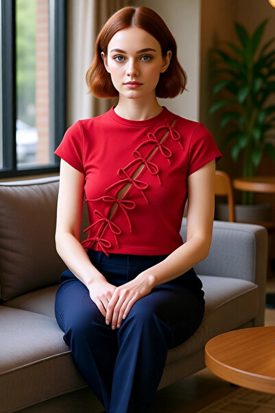 PayBuy Women's Bow Detailed Lycra Combed Cotton Blouse for Comfortable and Stylish Daily Use