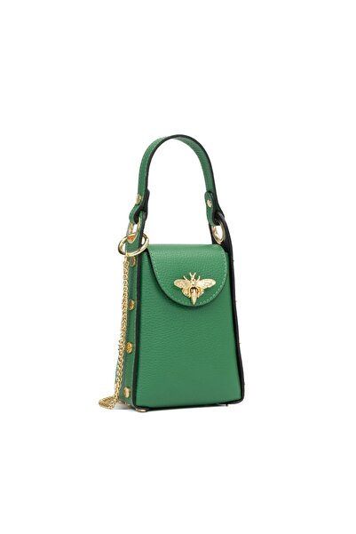 Posete Fagaras Lia Leather Purse - Green, 1 Compartment, Adjustable Strap max...