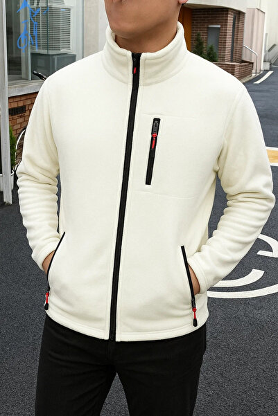 COMBİNE MİCHAİL Men's Comfort Fit Casual Thick White Fleece