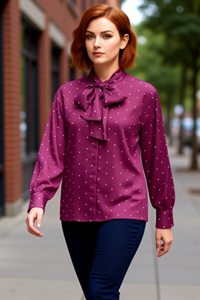 PayBuy Büyük Beden Puantiyeli Dokuma Bluz Şık Detaylar ve Konforlu Tasarım Ka...