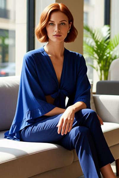 PayBuy Combinație elegantă și spațioasă de vară cu bluză de plajă din material țesut cu mânecă spaniolă cu decolteu în V ecru pentru femei