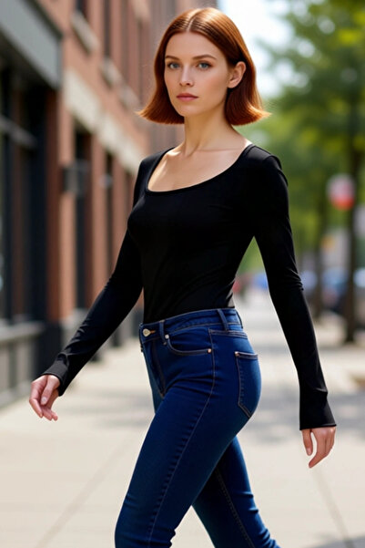 PayBuy Bluză pentru femei, cu cusături, cu decolteu, cu mânecă lungă, elastică, din material subțire Cool & Comfort Siluetă Casual